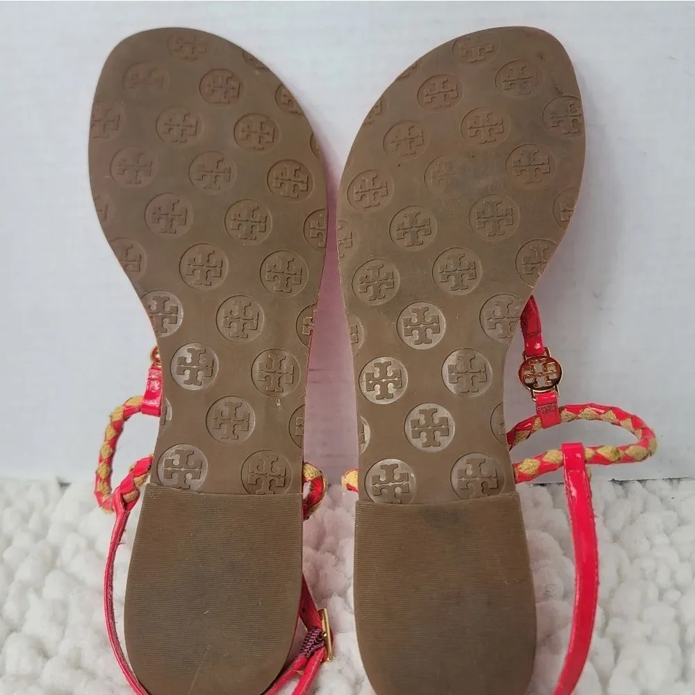 Tory Burch Aine Red Patent Leather Woven Flat Thong Sandals Women’s Size 11M